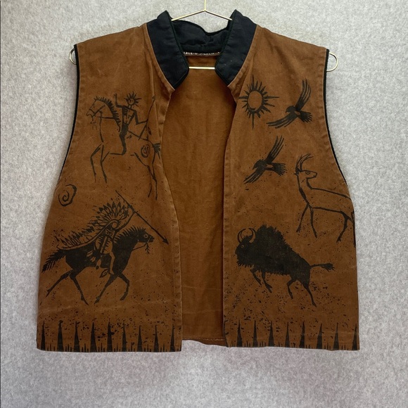 Double D Ranch Jackets & Blazers - Double D Ranch Vintage Canvas Western Printed Open Front Vest